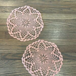 Vintage pink crochet doilies